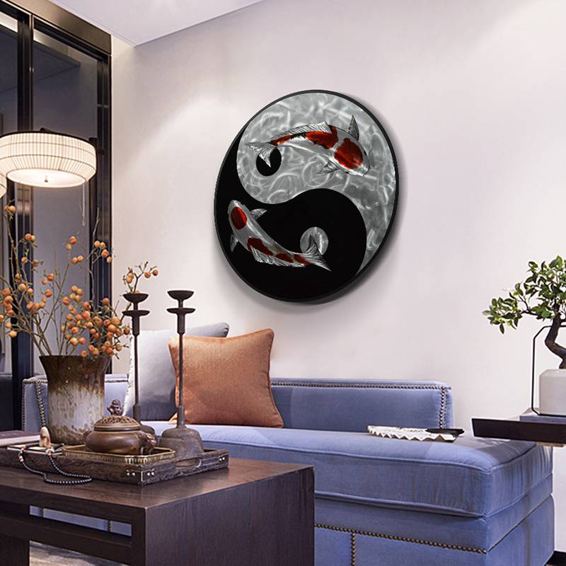 Yinyang Tai Chi Koi Circle 3D Metal Oil Painting for Interior Modern Decoration Handicraft Wall Arts