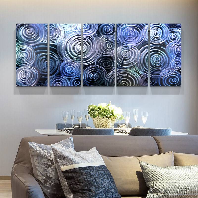 Abstract blue swirl 3D metal oil painting modern interior wall arts decor 100% handmade