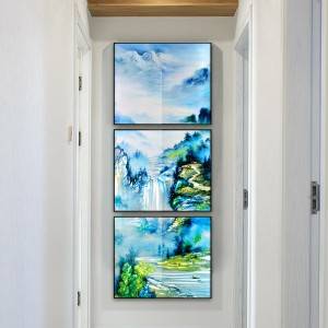 3D blue landscape metal oil painting wall arts interior decor 100% handmade