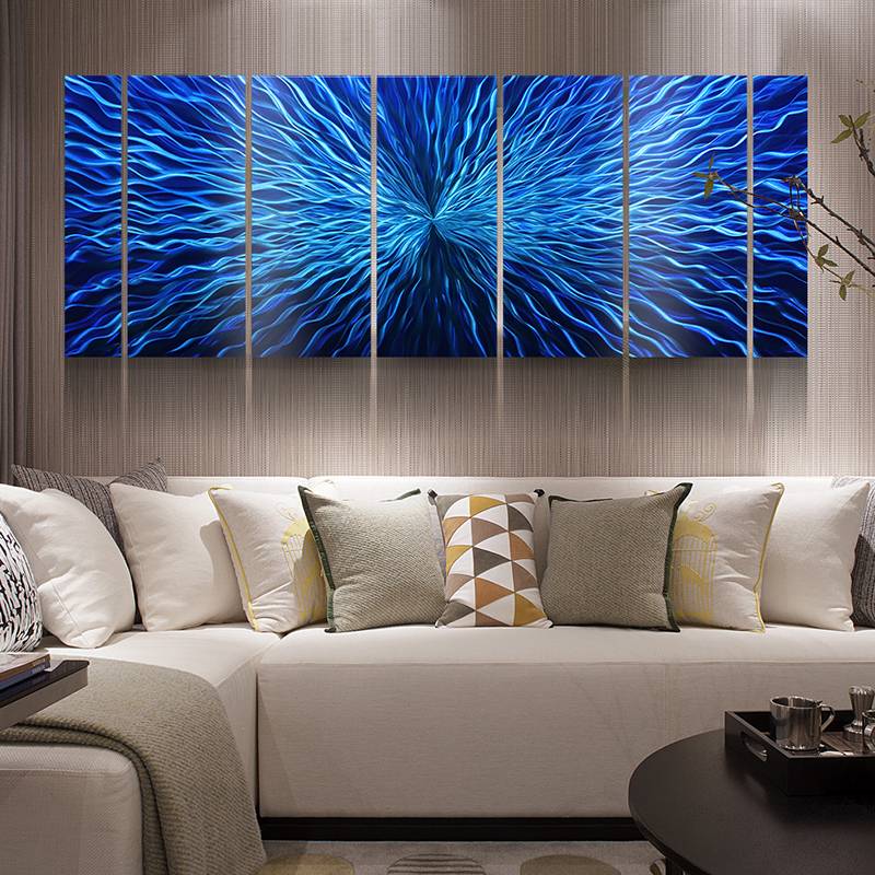 Abstract blue 3D metal oil painting modern interior wall arts decor 100% handmade