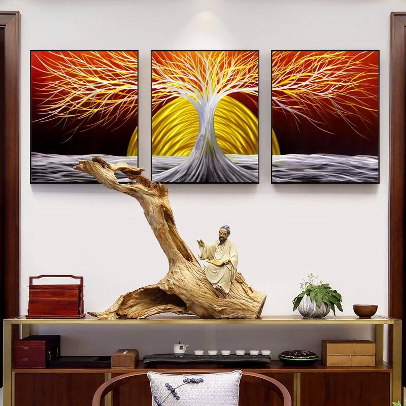 China Cheap price Metal Beach Sculptures - 3D tree metal oil painting wall arts decor 100% handmade – Handsome Home Decor