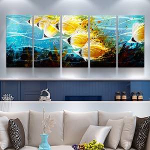 100% hand paint gold fish 3D metal oil painting for interior decor wall arts