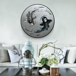 Koi Fish 3D Circle Metal Oil Painting for Interior Modern Decoration Handicraft Wall Arts