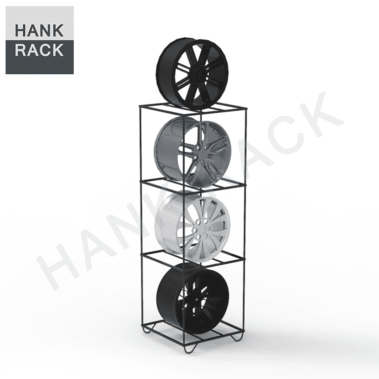 Factory wholesale Wall Mounted Tire Rack -
 3 Cubes Car Rim Display Stand Wheel Rack – Hank