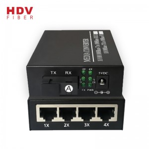 HDV 10 100BASE 4rj45 4 портен оптички влакна Media Converter