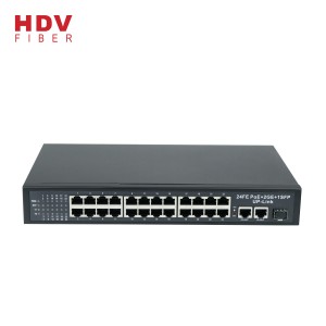 Ethernet DC 48V 6.25A 24FE POE + 2GE UP + 1G SFP POE Sinthani 24 Port