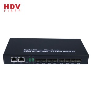 Комплетна Gigabit Ethernet порта 2 етернет преклопник со 8 порти SFP
