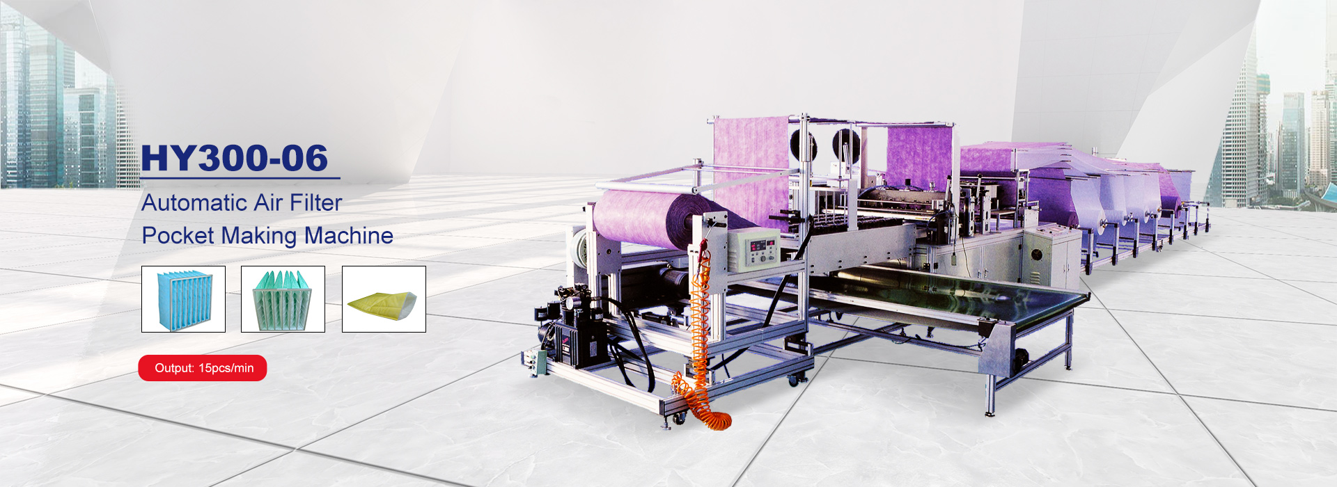 This machine can efficiently produce the air filter bag ,from raw material feeding to the finished products can be automatic completed, <br/>and it is save both time and labour, tidy and each inside space can be adjustable.