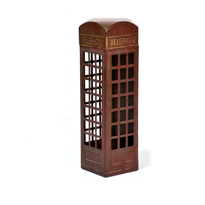 Special Modeling Industrial Style Red Telephone Booth Retro Metal Wine Rack