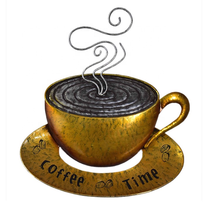 Metal Coffee Decor, Coffee Cups Decor, Wall Art Sculpture for Home Kitchen Decoration