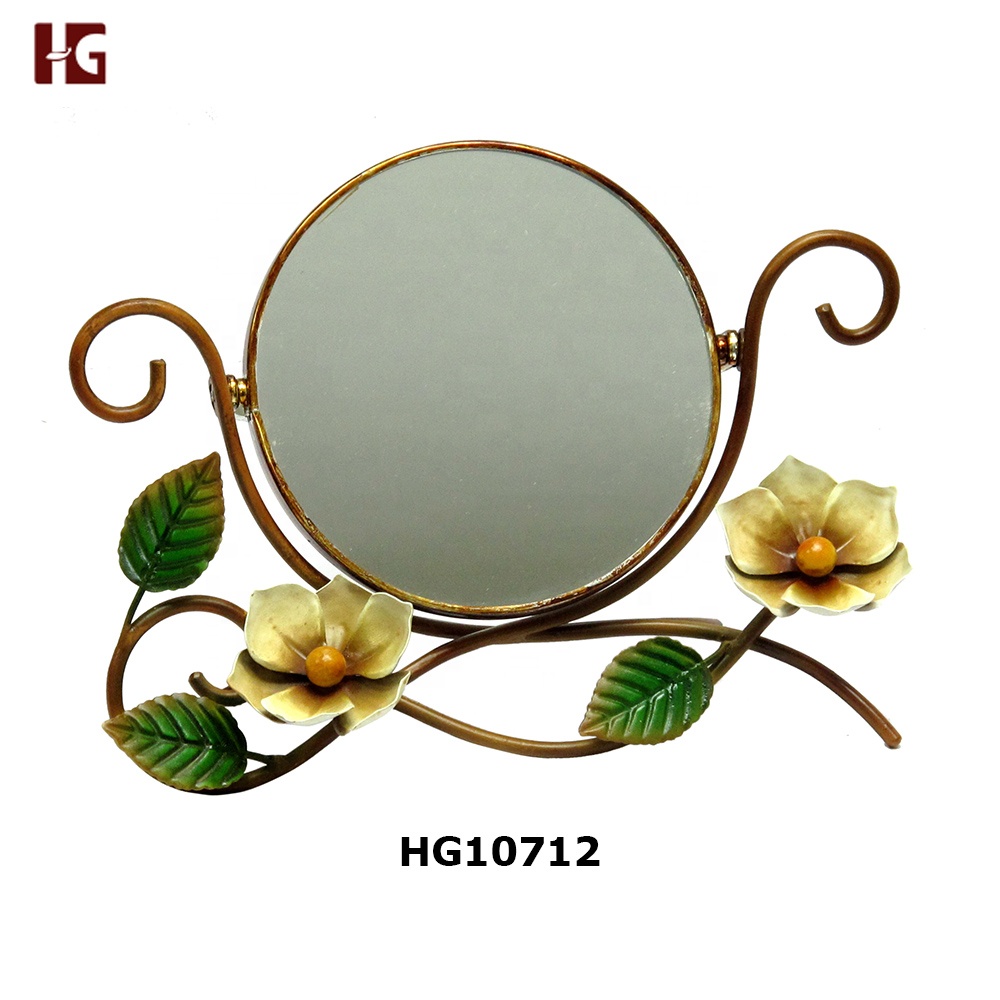 Antique Handmade Decorated Mirrors, Fancy Metal Flower Small Table Mirror