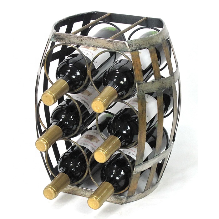 Wine Barrel Shape 6 Bottles Metal Wine Rack