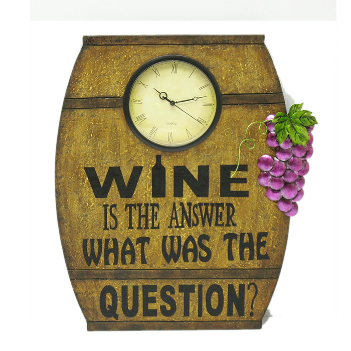 Wooden Wine Wall Plaque with Clock