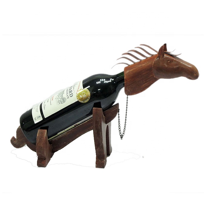 Metal Wood Horse Wine Holder