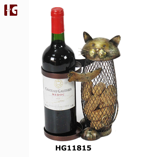 Metal Decorative Cat Wine Bottle And Cork Holder