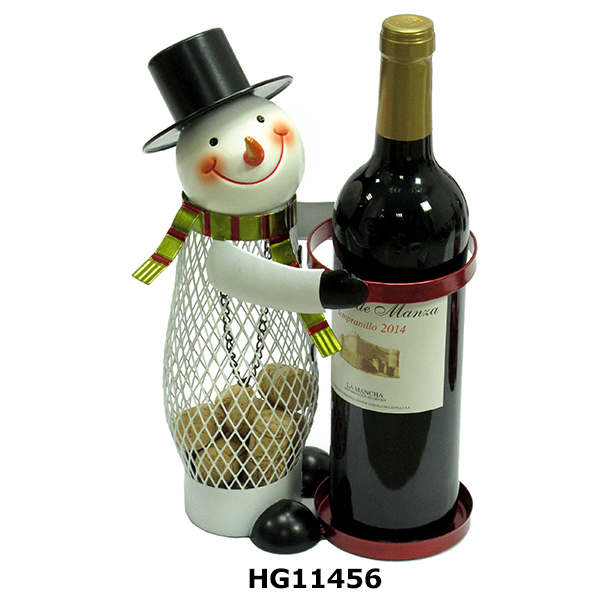 Metal Snowman Wine Bottle And Cork Holder