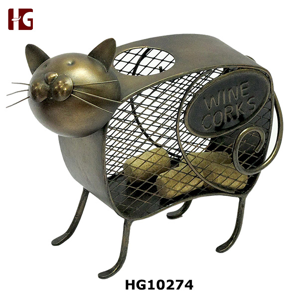 Metal Antique Cat Container For Holding Corks