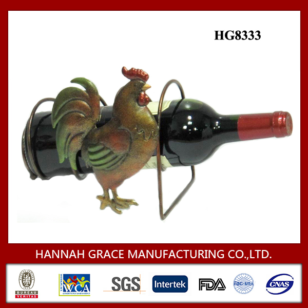 Unique Rooster Wrought Iron Wine Bottle Rack