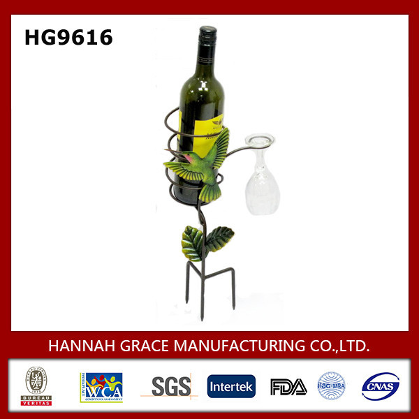 Bottle and Glass Metal Garden Stake Holder