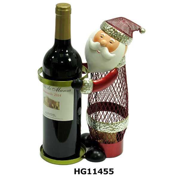 Metal Santa Clause Wine Bottle And Cork Holder
