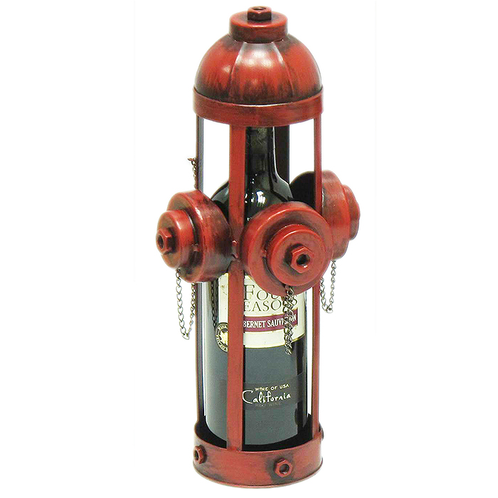 Antique Fire Hydrant Feature Metal Single Wine Bottle Holder