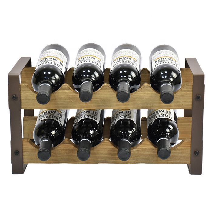 Antique Shabby Chic Wooden & Metal 8 Bottles Wine Rack