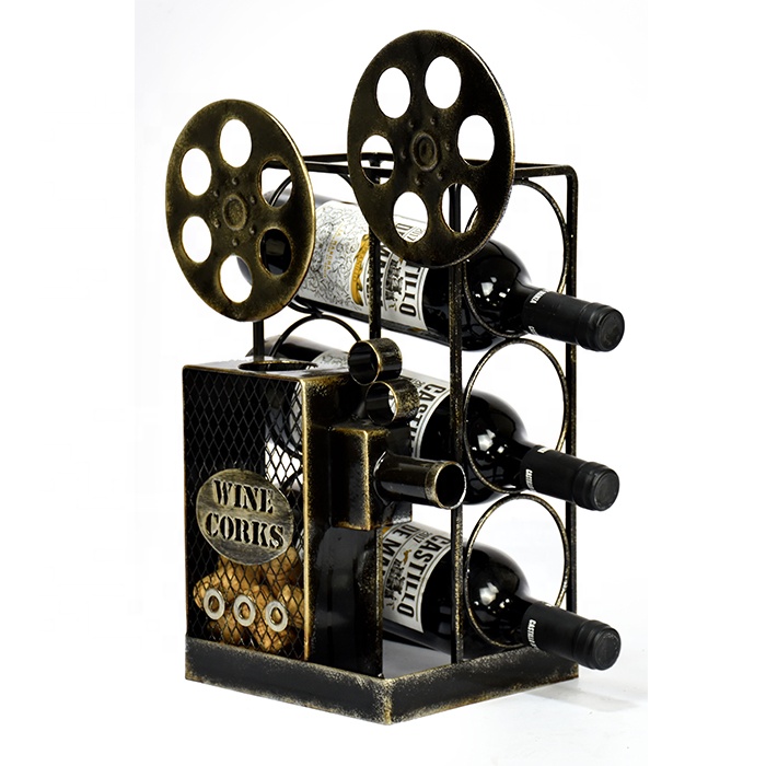 Modern Unique Gold – Plated Surface Projector Home Decor Retro Metal Wine Rack