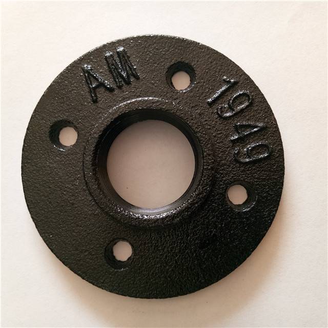 Customized black floor flange malleable iron threaded pipe fitting 1/2 and 3/4 inch for Toilet paper holder