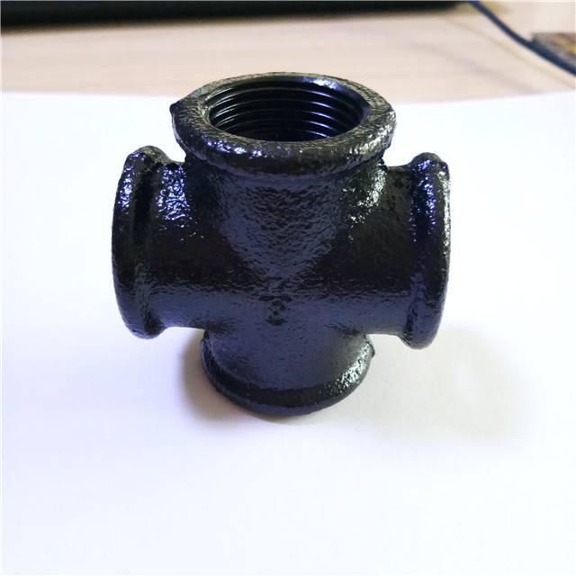 BSP standard malleable casting iron pipe fittings black female thread cross/ tee