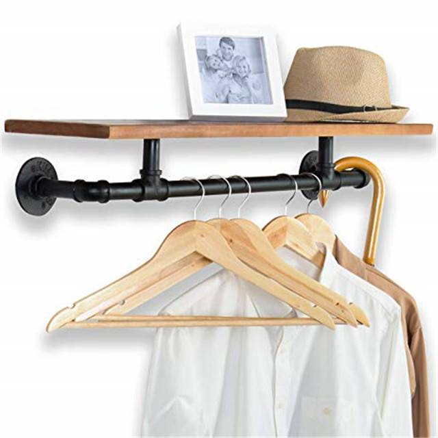 Wall mounted clothes rack with shelf Wall mounted clothes rail with shelf Pipe rack with shelf, Steampunk