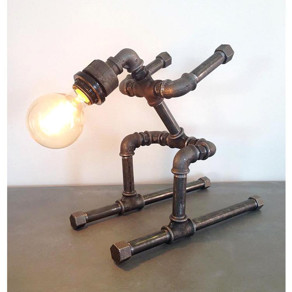 Robot Pipe Lamp, Industrial Decor, Steampunk Lighting,