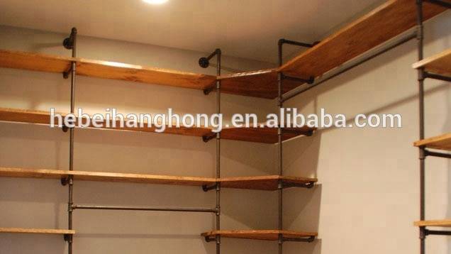 Factory wholesale Flange For Furniture - DIY shelves wall shelving decorative frame with 1/2" wrought iron pipe floor flange, tee, elbow, reducer – Hanghong detail pictures