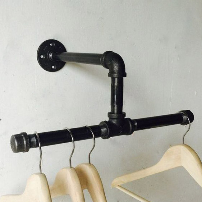 Black Pipe fittings clothes holder with cast iron elbow cap