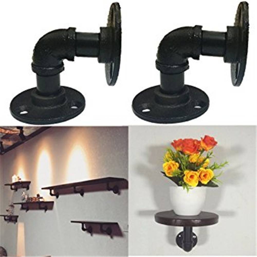 DIY industrial pipe shelf  with malleable iron pipe fitting flange 3/4 flange bracket