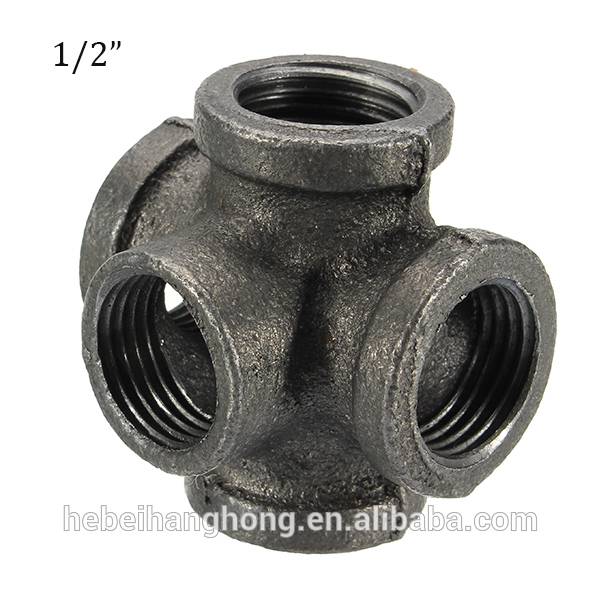 1/2" 3/4" 1" 5 Way Pipe Fitting Malleable Iron Black Outlet Cross Female Tube Connector