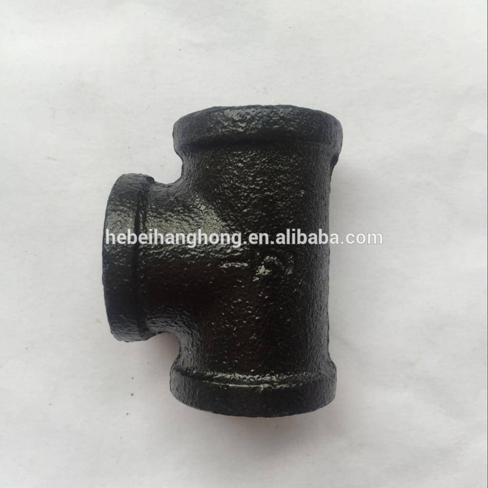 black malleable iron 1/2" tee pipe fitting
