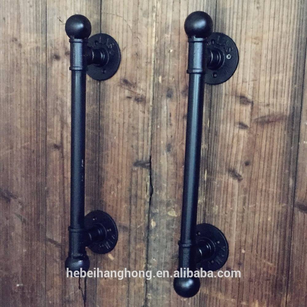 16" 40CM American Antique Black Door Handle Handles Pull Pulls Water Iron Pipe