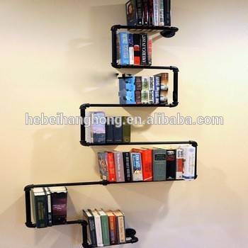Bookcases with 3/4" metal pipe floor flange, tee, elbow, reducer