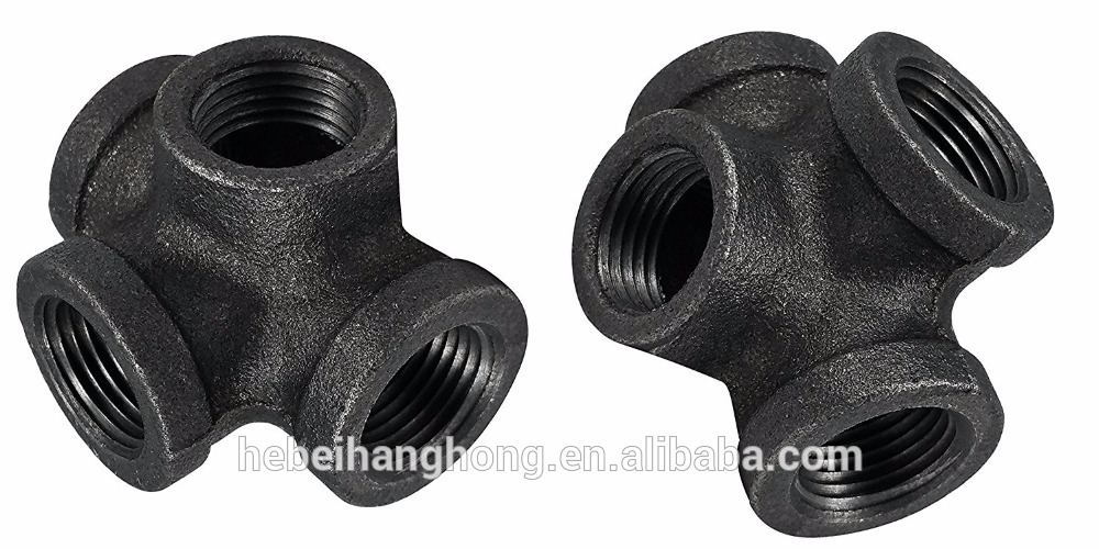 Industrial Steel Grey 1/2 Inch Side Outlet Tee 4-Way Fitting