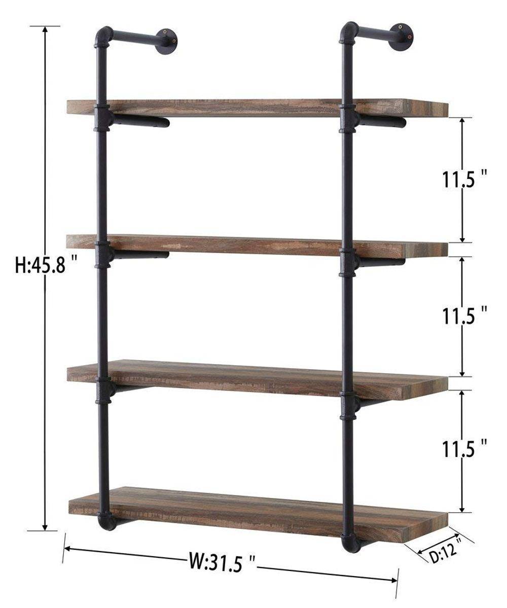 4-Shelf Rustic Pipe Shelving Unit, Metal Decorative Accent Wall Book Shelf for Home decor