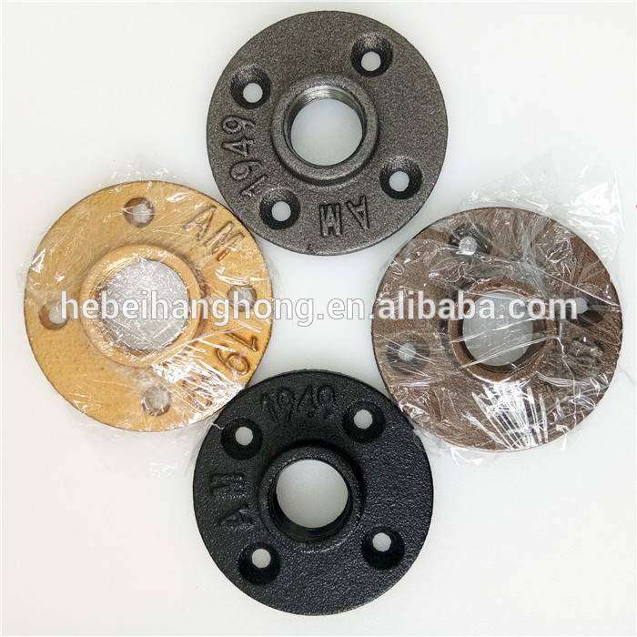 DN15 Black Cast Iron Floor Flange with Threaded Hole for Industrial Pipe , Furniture and DIY Decor