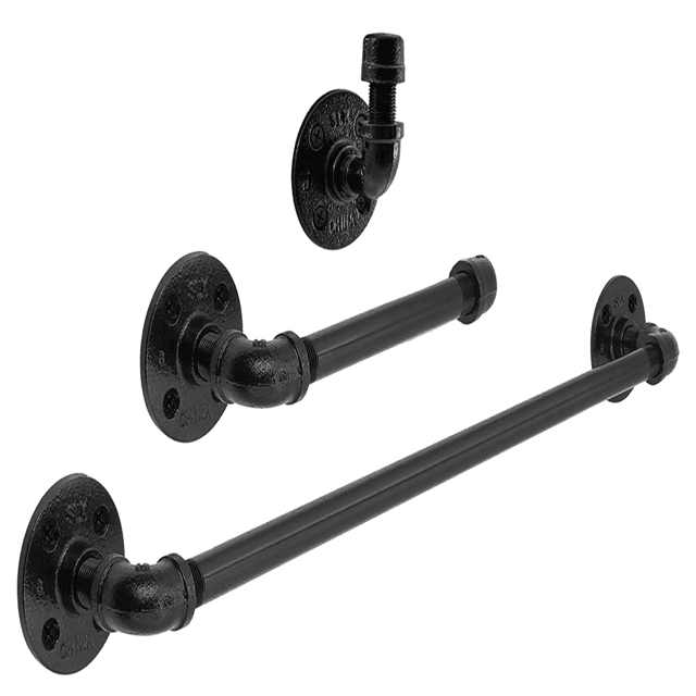 Cast Iron Plumbing Pipe Towel Bar Bracket Factory Industrial 3pc Set Made in CHINA