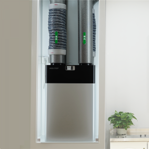 Ventilador de recuperação de calor vertical compacto HRV de alta eficiência com porta superior