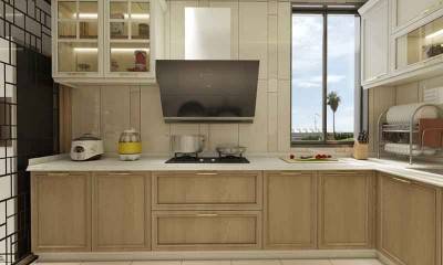 طرح آشپزخانه به شکل L و طراحی کابینت به سبک ژاپنی