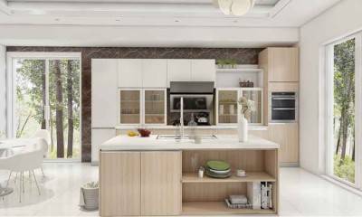 Нестандартны кухонны востраў з гранітнай стальніцай