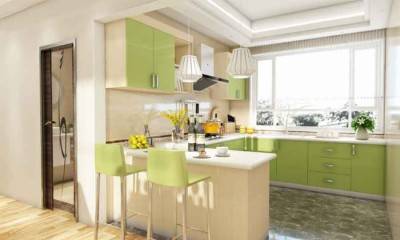 U-shaped Kitchen with Island and Seating