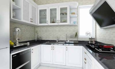 White Kitchen Cabinets with Black Countertops