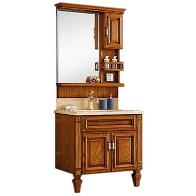 Mramorová 32palcová koupelnová vanita, dubová dřevěná koupelnová zrcadlová skříňka