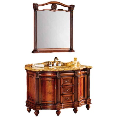 Oak Wood Bathroom Cabinet, 48-inch Bathroom Vanity with Marble Top
