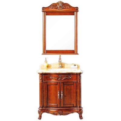 32-inch Vintage Bathroom Vanity, Narrow Oak Wood Bathroom Cabinet